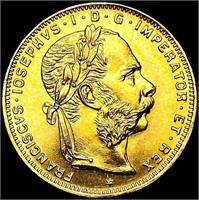 1892 .1867oz. Gold Austria 8 Florins 20 Francs