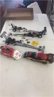 Lot of diecast funny cars and formula dragsters