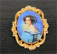 Gold Filled Hand Painted Brooch Or Pin