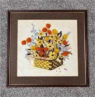 Vintage Needlepoint Framed Floral Art