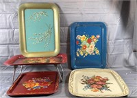 Lot of 5 Vintage Tin Trays