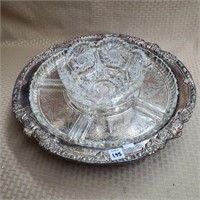 Crystal Party Server w/ Silverplate Tray On