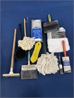 Paint brushes, Wash mitt, plastic drop cloth and