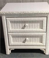 White wicker bed side table