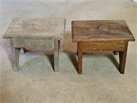(2) Rustic Primitive Wooden Footstools