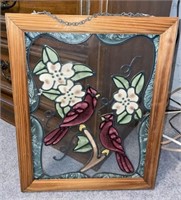 Vintage Stained Glass Cardinals & Dogwood Window