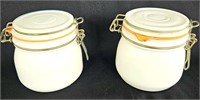 2 Milk Glass Lided Clamp Canisters 4"