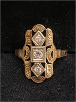 14kt Gold Art Deco CZ Ring