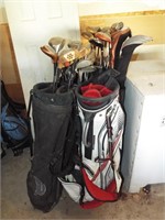 5 Golf Club Bags with Assorted Clubs