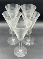 Lot Of 5 Etched Glass Champaign Glasses