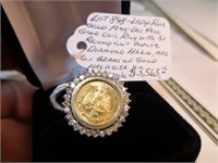 GOLD 1945 DOS PESO COIN DIAMOND HALO RING