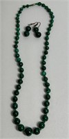 African Malachite Bead Necklace Matching Earrings
