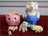 Pig collection. Bank, cookie jar, figures.