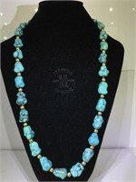 14K Gold and Turquoise Nugget NA Necklace - 14K