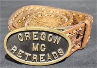 Vintage Oregon MC Retreads Brass Buckle, Leather