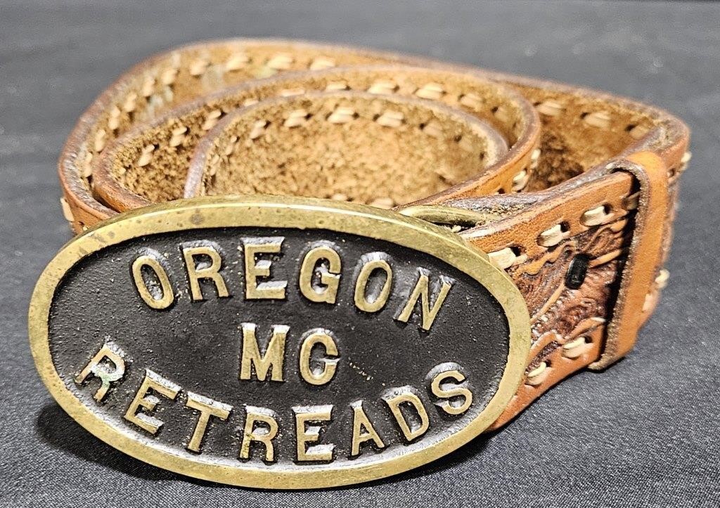 Vintage Oregon MC Retreads Brass Buckle, Leather