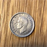 1940 Silver UK 3 Pence Coin George VI