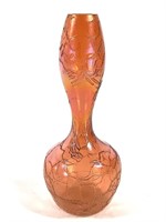 Orange / Amber Lustre Art Glass Vase w Craquelure