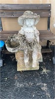 Outdoor Statue, Girl With Basket on Pedestal