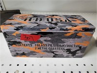 Harley Davidson tin box with cup dog rag &coasters
