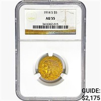 1914-S $5 Gold Half Eagle NGC AU55