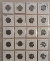 Sheet Of Canada Nickels Dates From 1950-1971