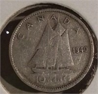 1940 Canada 10 Cents F-12 King George VI