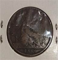 1866 British Penny VG8 Queen Victoria