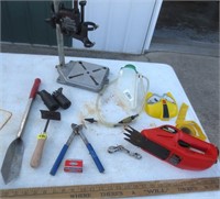 Drill press stand, trailer plugs, misc