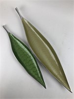 Large Enameled Metal Leaf Trays Decor