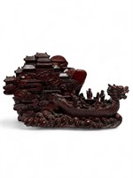 Large red resin immortals in dragon boat sculpture