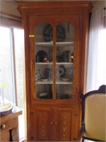 Pine Corner Cupboard: Glass Upper Door Over Double