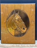 Bruce Fox Copper Horse Medallion on Wood (13" x