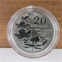 2011 $20 MAPLE LEAVES .9999 SILVER COIN - NO TAX