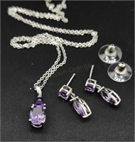 New Purple Gemstone Jewelry Set 20in Necklace And
