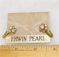 NOS Erwin Pearl Rhinestone Floral Earrings