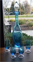 Aqua Liquor Decanter & Glasses
