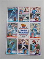 1982 Topps League Leaders Uncut Sheet