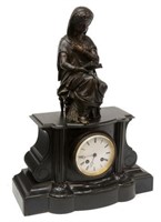 FRENCH BRONZE & MARBLE FIGURAL MANTEL CLOCK