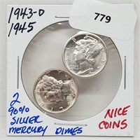 Two 90% Silver Mercury Dimes