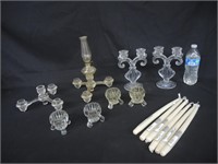 NICE GLASS CANDLE STICK HOLDERS,OIL LAMP,ETC-