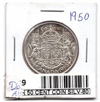 1950 Canada 50 Cent Silver Coin