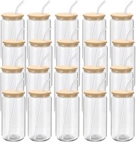 20 Pack Glass Cups with Bamboo Lids  16oz