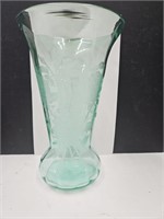 12" High Etched Rose Glass Vase