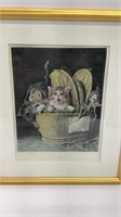 ‘Just Arrived’ kittens in basket colored print, L