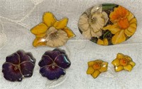 Vintage Flower Print Brooches & Earrings