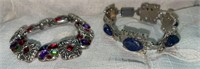 (2) Bracelets:  Silver Tone w/Blue Stones,