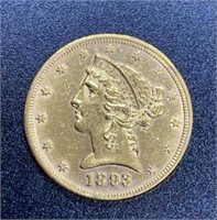 1893 Liberty Head Variety 2 $5 Gold Coin