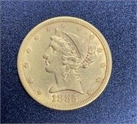 1885 Liberty Head Variety 2 $5 Gold Coin