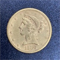1886 Liberty Head Variety 2 $5 Gold Coin